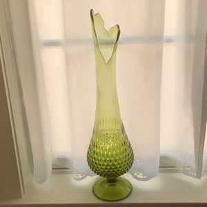 Fenton Swung Fern Green Glass Hobnail Vase - Mid Century Tall Swung Glass Vase